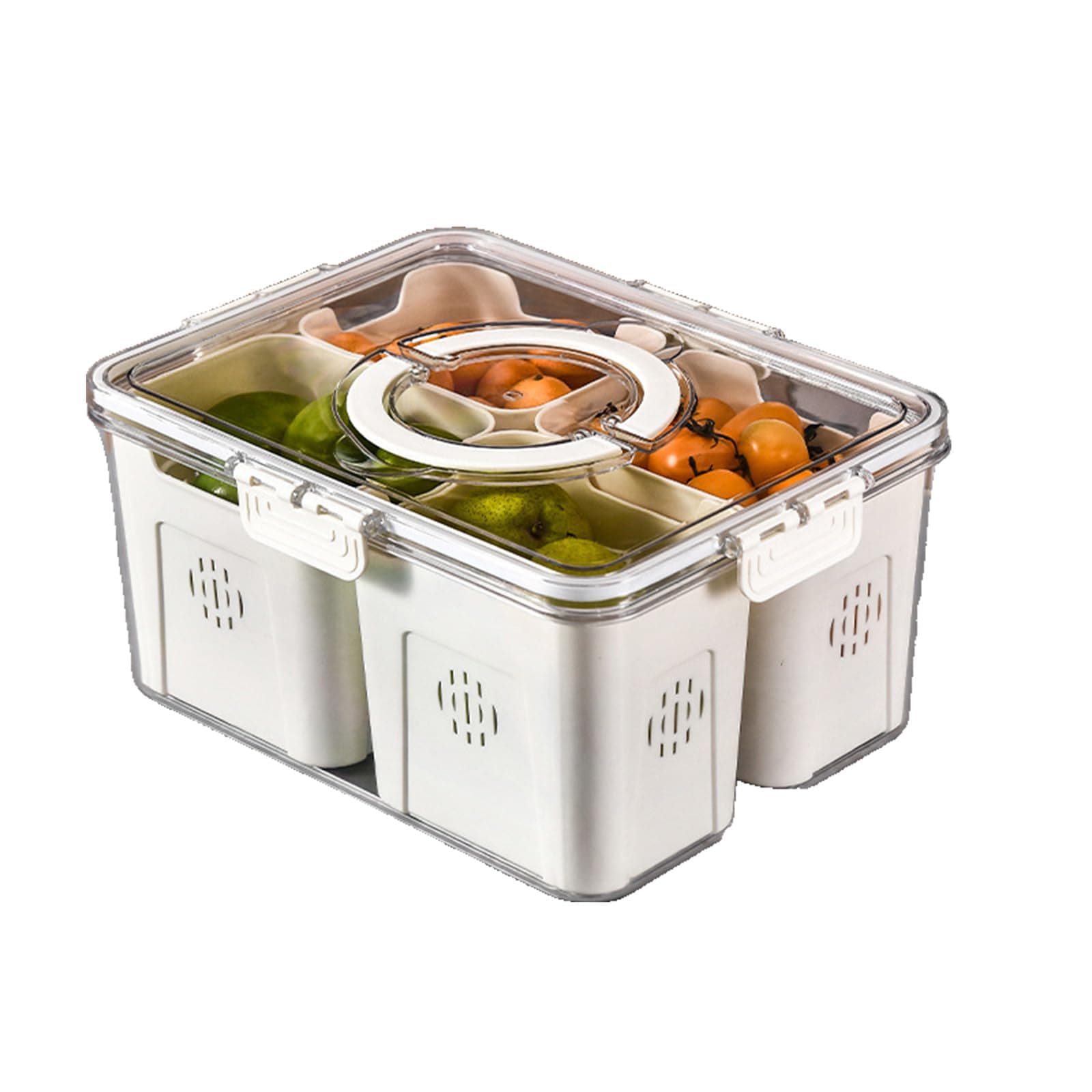 Fruit Storage Containers for Fridge with Lids & Handle, Stackable Vegetable Strainer Box High-Capacity,Refrigerator Organizer Box, Food Storage Container (4 Drain Baskets in One Box - Big Size)