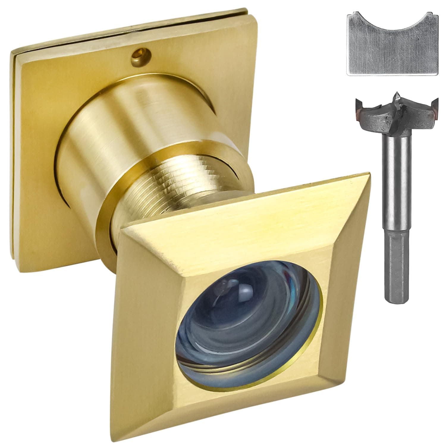 Earl Diamond Solid Brass Square HD 220 Degree Door Viewer Peephole with 28mm Drill Bit and Privacy Cover, Compatible with Door Thick from 1-21/32" to 2-1/8", Satin Gold