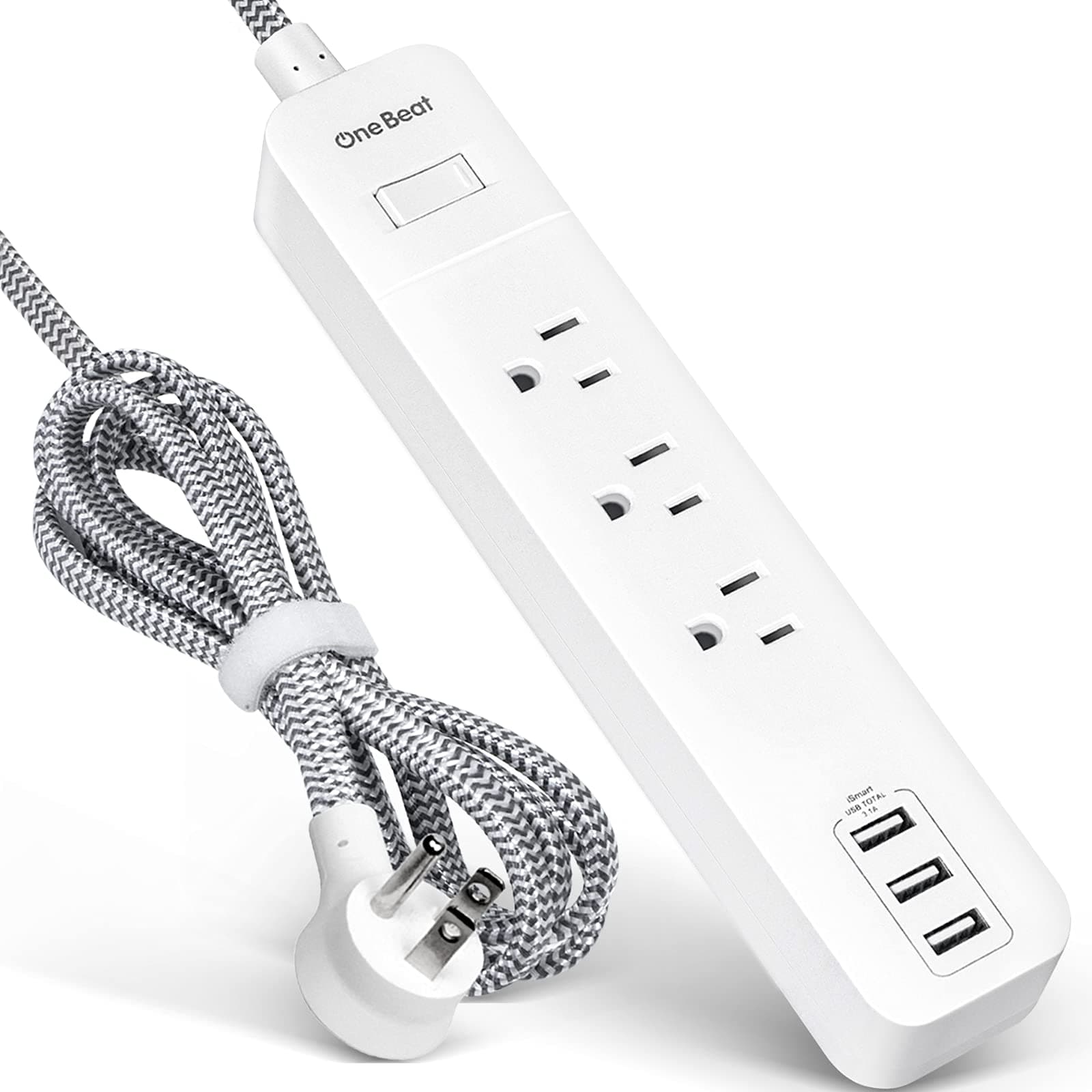 Power Strip with USB - 3 Outlets 3 USB Ports, Wall Mountable No Surge Protector Flat Plug with 5Ft Braided Extension Cord, Overload Protection for Cruise Home Office ETL Listed