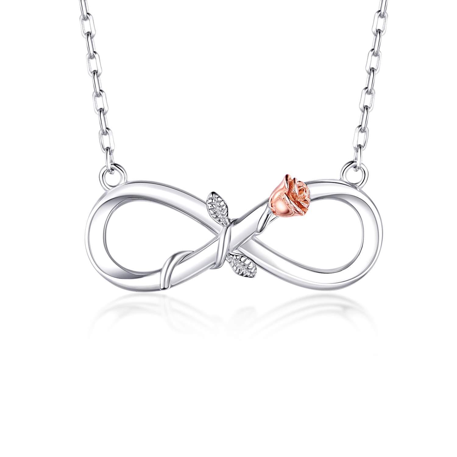 Necklaces for Women 925 Sterling Silver Dainty Infinity Womens Necklace Rose Gold Plated Flower Pendant Lover Birthday Gifts for Women