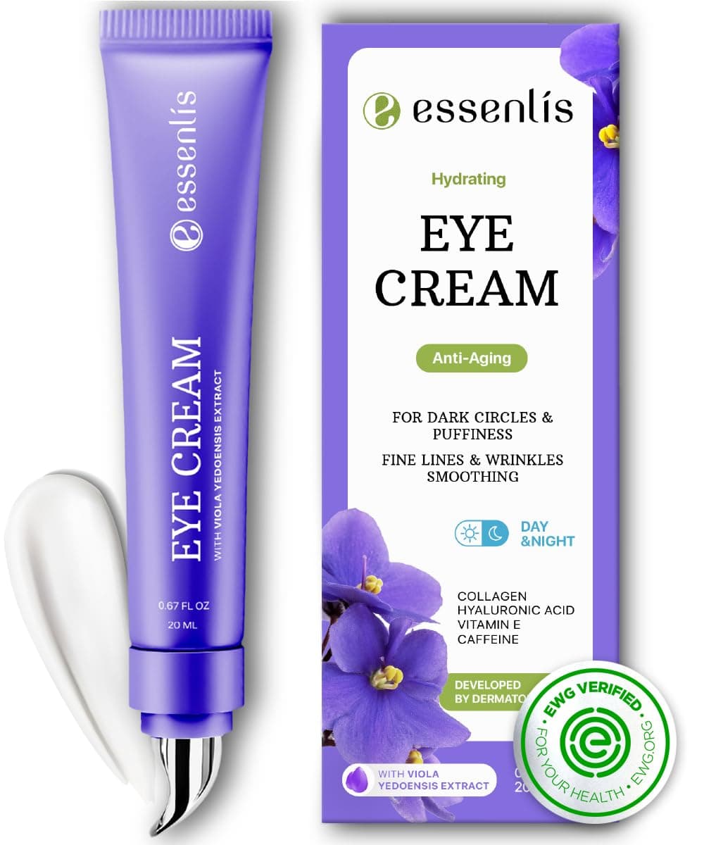ESSENLIS Caffeine Eye Cream for Dark Circles and Puffiness, Bags Under Eyes, Collagen Anti Aging Day and Night Corrector for Women and Men