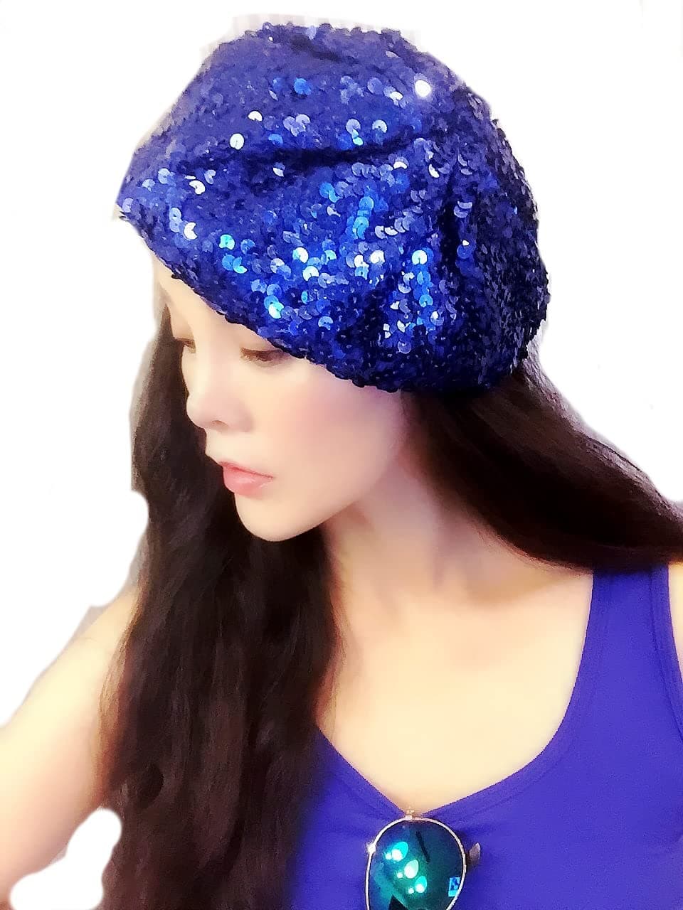 Deep Blue Sequin Beret,Caps,Hats,Women Hat,Sequin Hat,Beret,Gimme Cap,Fashion Hat,Personality Hat,Show Hat,Beautiful Cap,Hipster,Fashion,Gift,Show,Party,Holiday