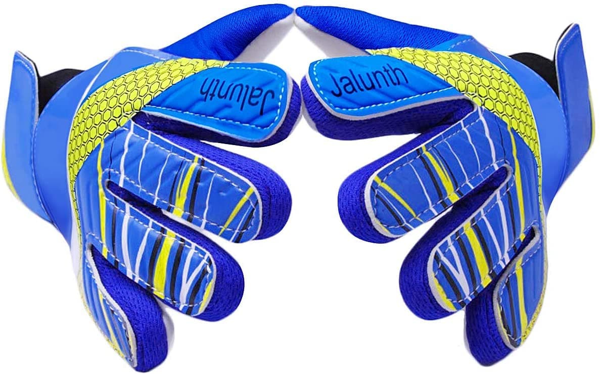 Jalunth Goalkeeper Goalie Soccer Gloves Kids Youth Goal Keeper Field Player Glove Boys Girls Embossed Anti-Slip Latex Palm Soft Pu Hand Back