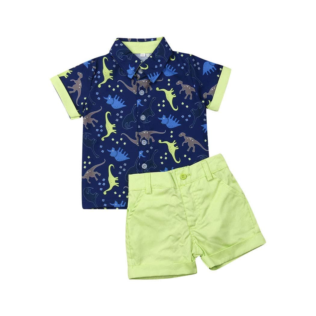 Toddler Baby Boys Shorts Set,Summer Gentleman Fashion Print Short Sleeve Button Shirt+Woven Shorts Set 2 Piece Outfits (12-18 Months, Fluorescent Green)