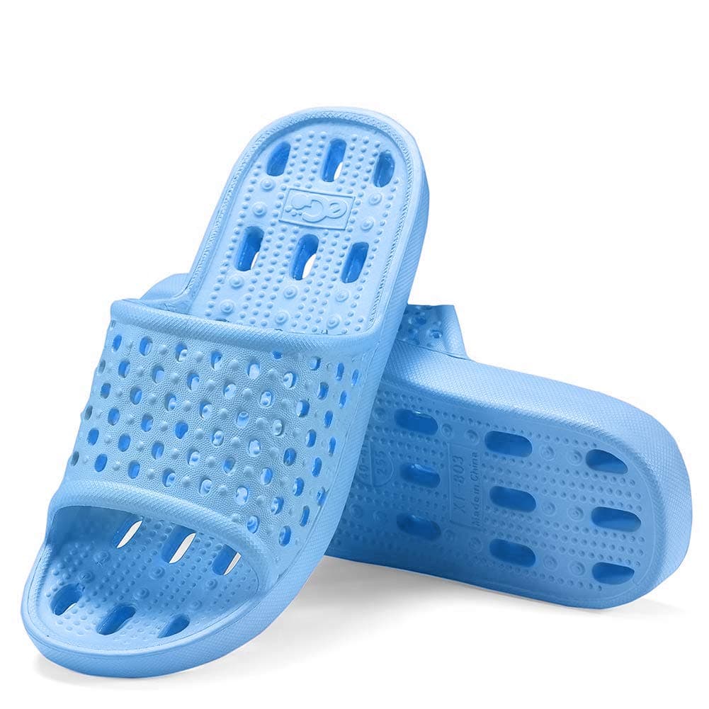 Hucook Bathroom Shoes Shower Sandals for Women Non Slip Bath Slippers Soft Lightweight Quick Drying Gym Slipper with Holes（Light Blue, 7.5-8.5 US）
