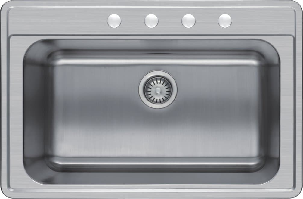 33"x 22"x 8" Top Mount Single Bowl 304 Stainless Steel Kitchen Sink with 4 Faucet Holes