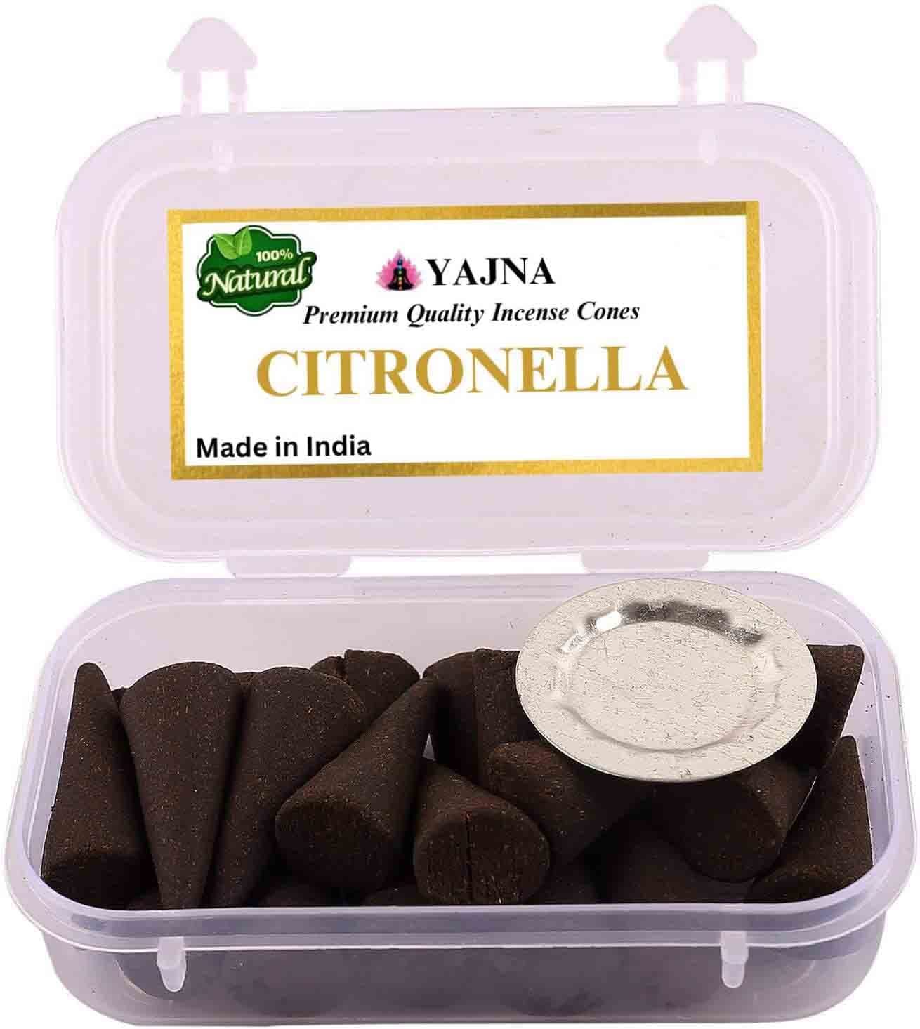 Citronella 100%-Natural-Incense-Cones Handmade-Hand-Dipped Organic-Chemicals-Free for-Purification-Relaxation-Positivity-Yoga-Meditation The-Best-scents (20 Count)