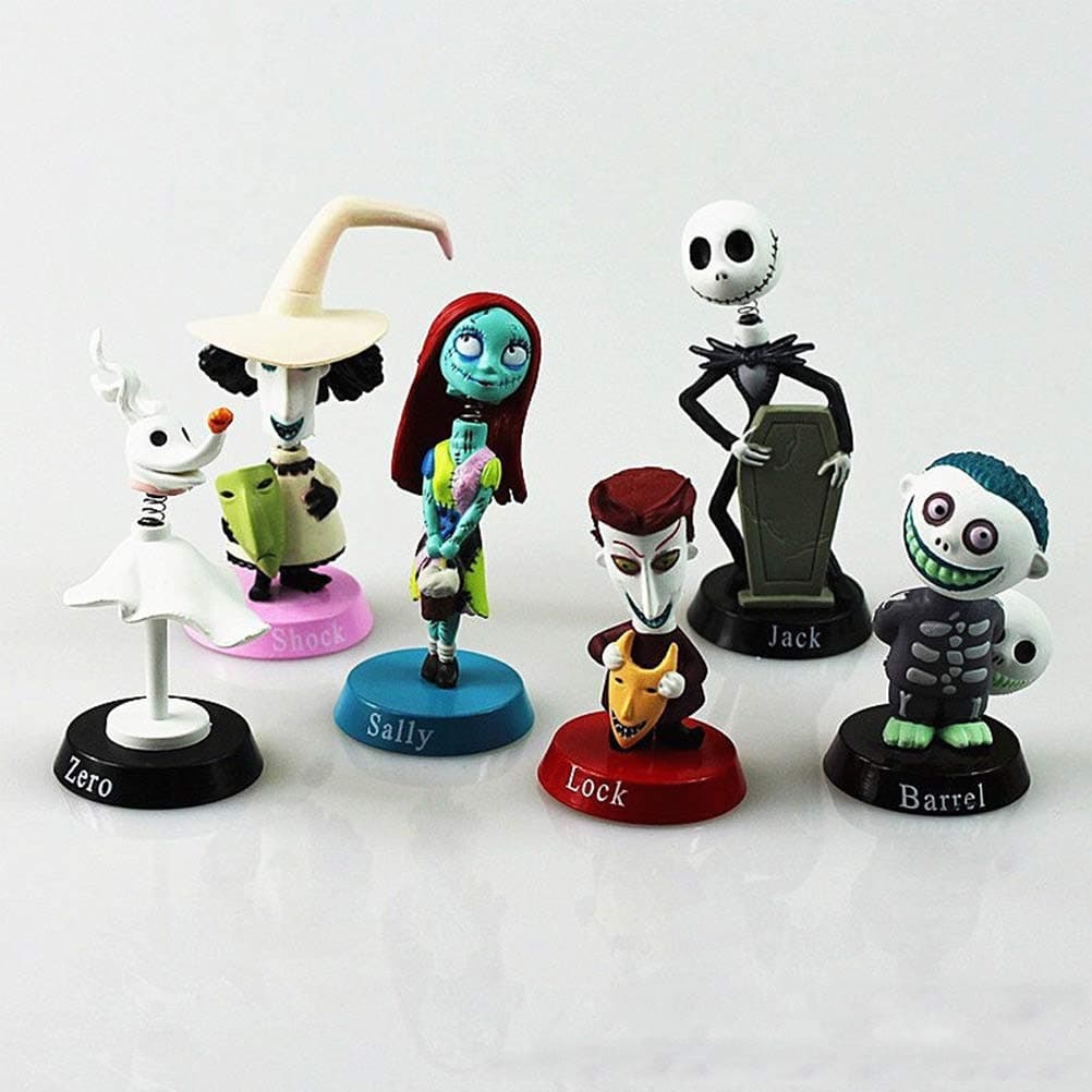 6PCS Nightmare Before Christmas Figures Miniature Figurine Kids Toys, Jack, Sally, Shock, Zero, Lock, Barrel
