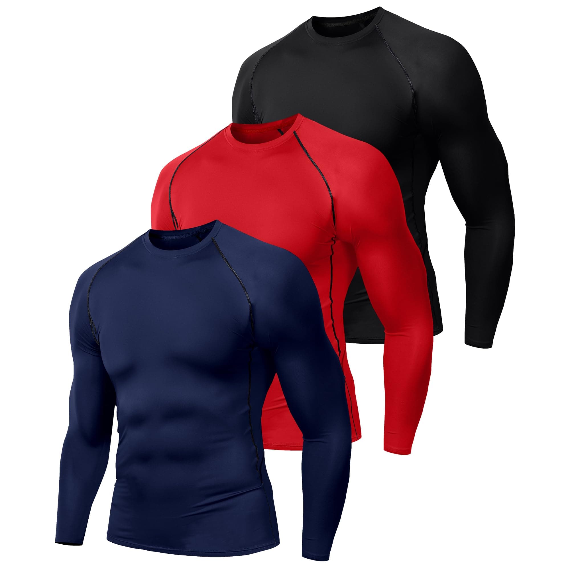 Men's (Pack of 3 or 5) Cool Dry Compression Long Sleeve Sports Baselayer T-Shirts Tops