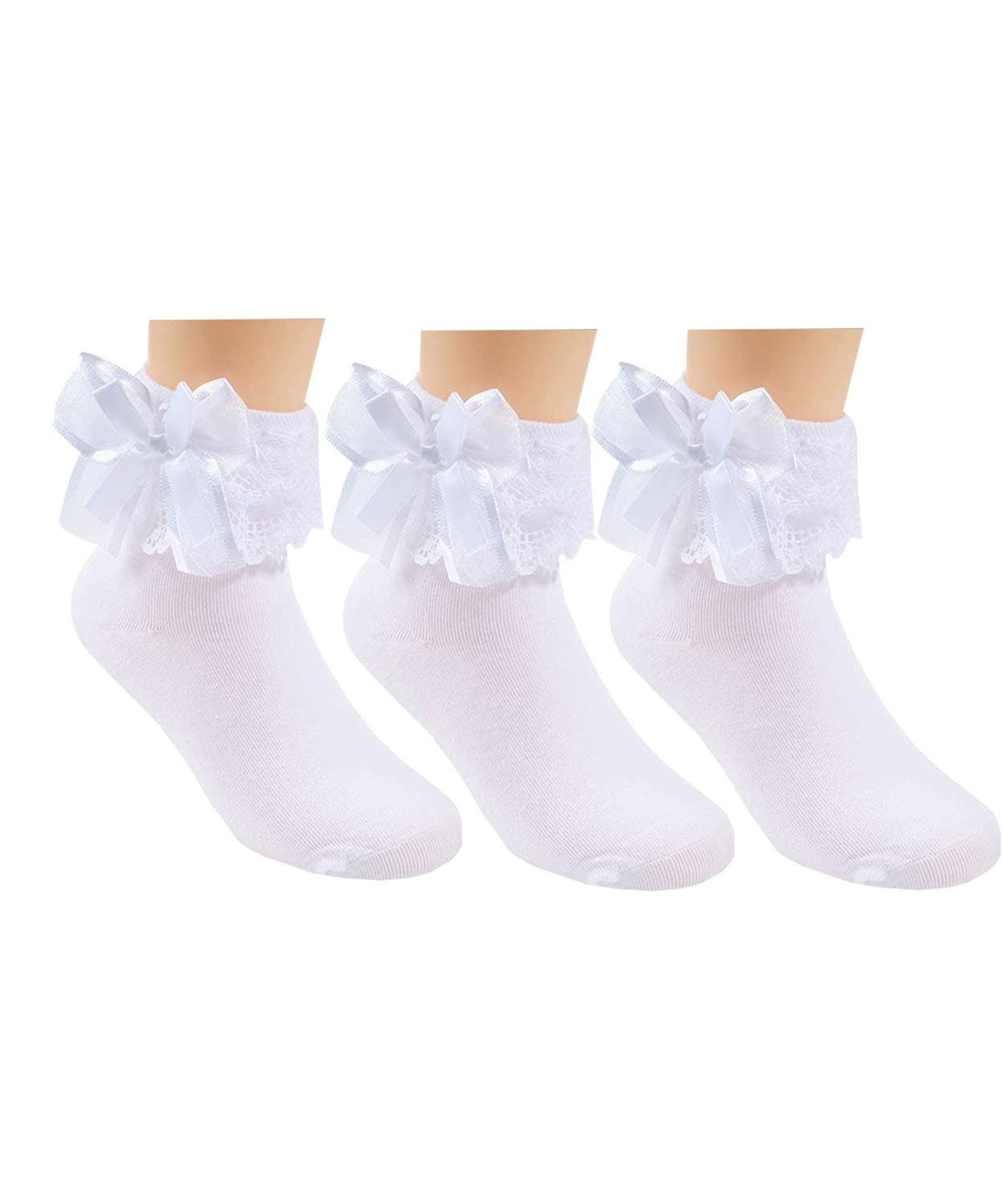 BAIYIXIN3 Pack Little Girls Cotton Lace Ruffle Princess Style Dress Socks(2T-12T)
