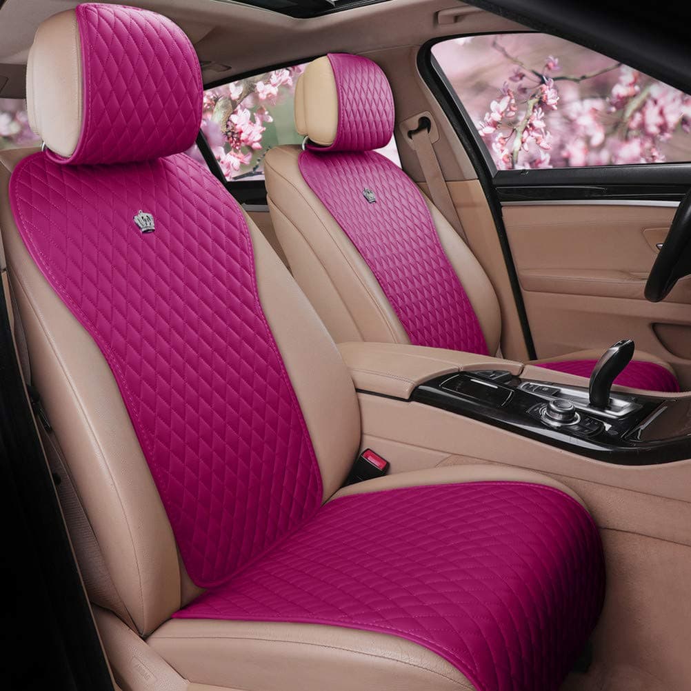 Red Rain Leather Seat Cover Universal Seat Covers with Crown Car Seat Protector Fit Car/Auto/Truck/SUV Rose Pink 2/3 Covered (Rose Pink)