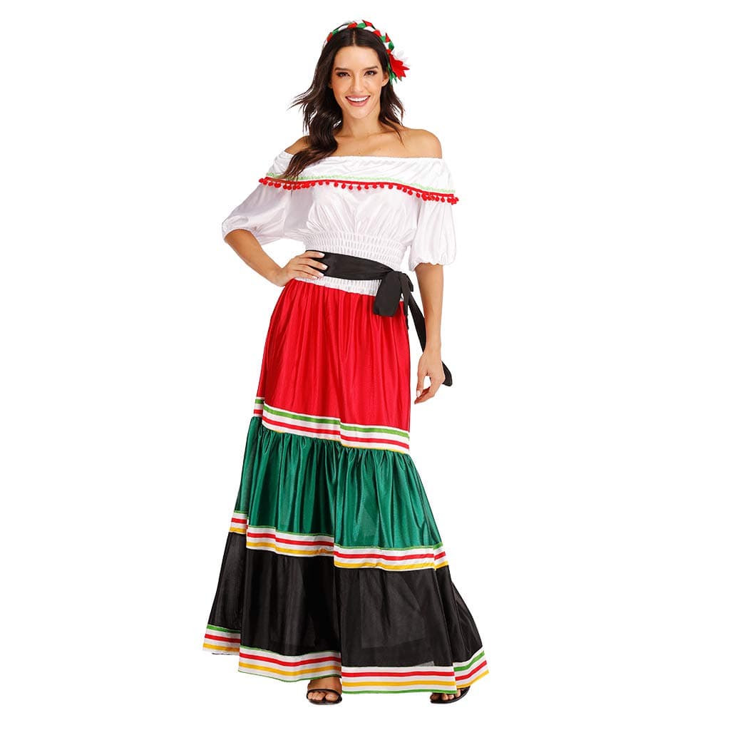 ReneeChoWomen's Mexican Dress Halloween Costume Adult Traditional Senorita Blouse Dance Skirt