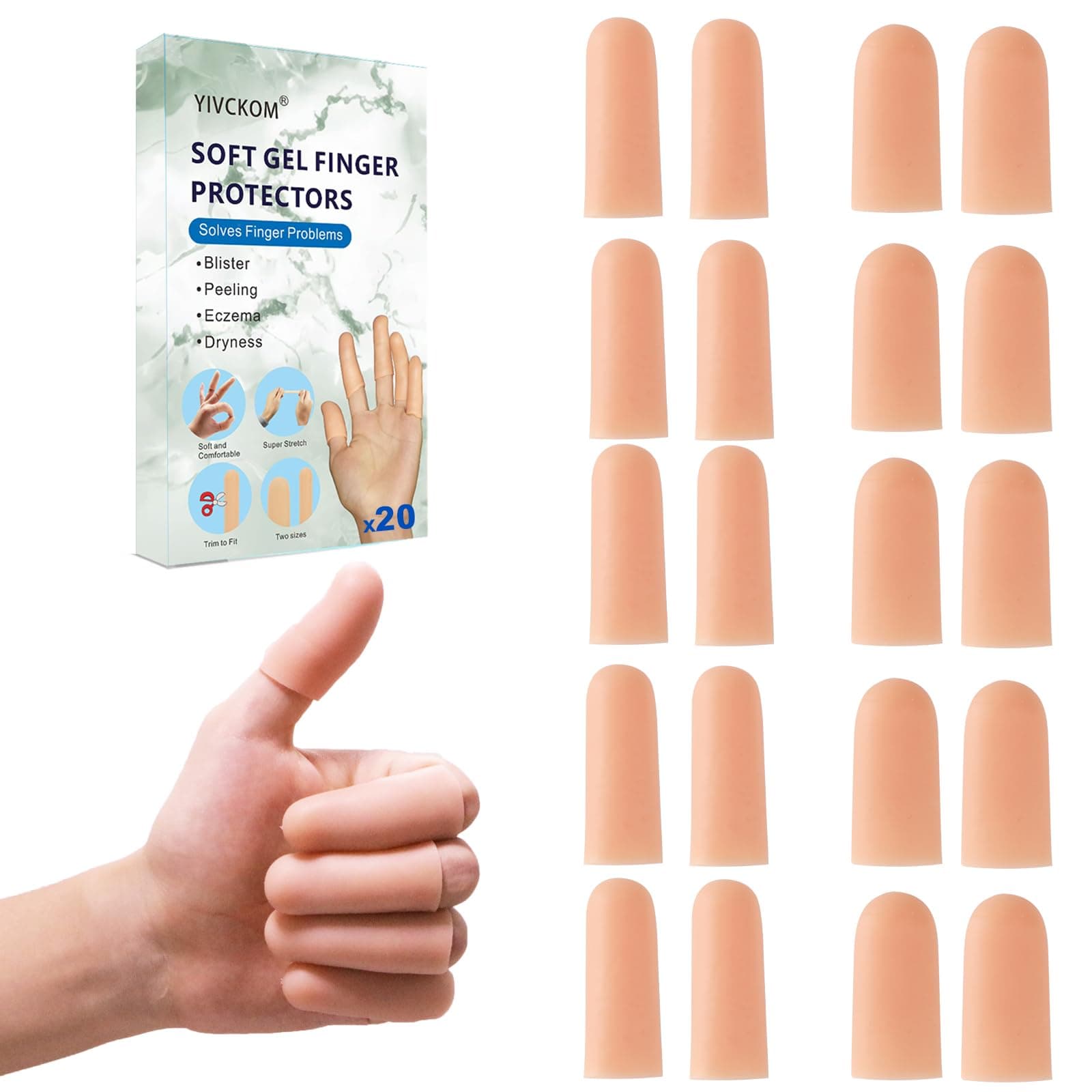Gel Finger Cots, Silicone Finger Protectors, Fingertip Bandages Band-aids for Dry Skin, Cracked Fingertip Treatment,Thumb Protector Covers for Hand Eczema Finger Arthritis (20pcs)