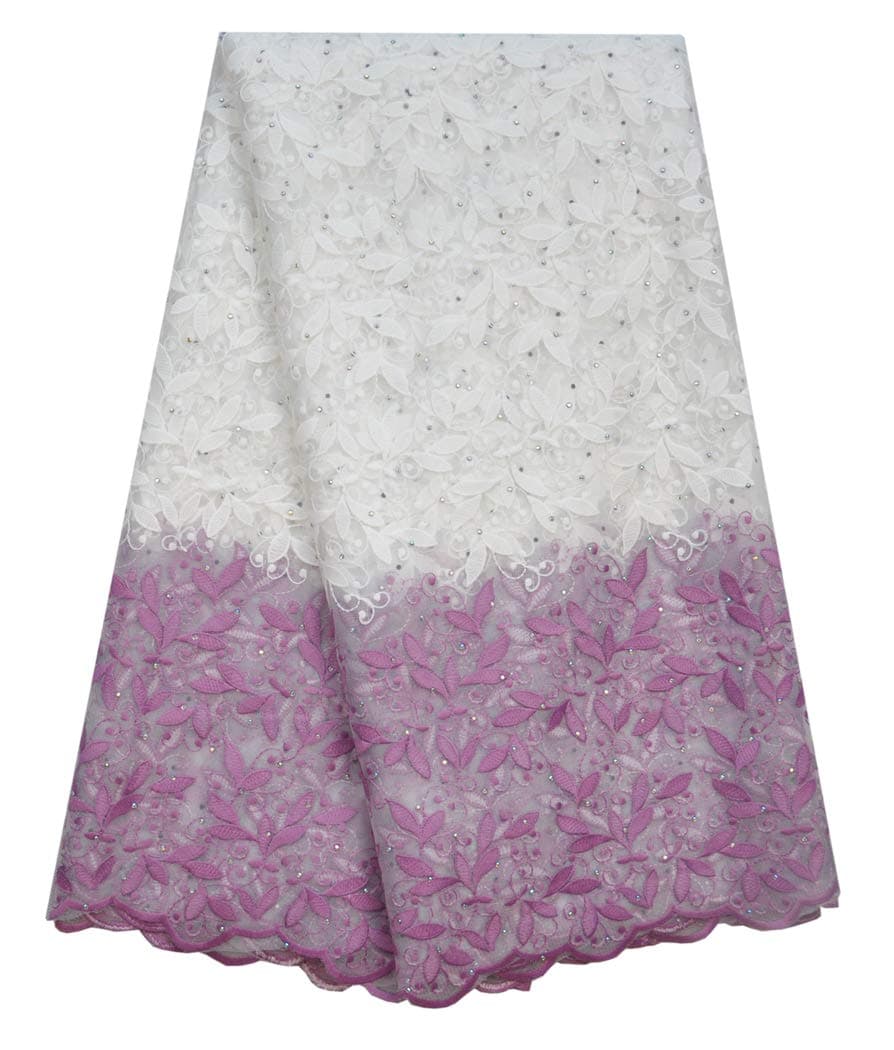 SanVera17 Glitter Stone African Lace Net Milk Silk Fabrics Nigerian Fabric Embroidered and Guipure Cord Lace for Party Wedding (Light Purple) 5 Yards