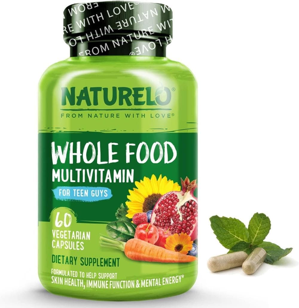 NATURELO Whole Food Multivitamin for Teenage Boys - Daily Vitamin & Mineral Supplement - with D3, Zinc, B12 & Plant Extracts - 60 Vegan Capsules | 1 Month Supply