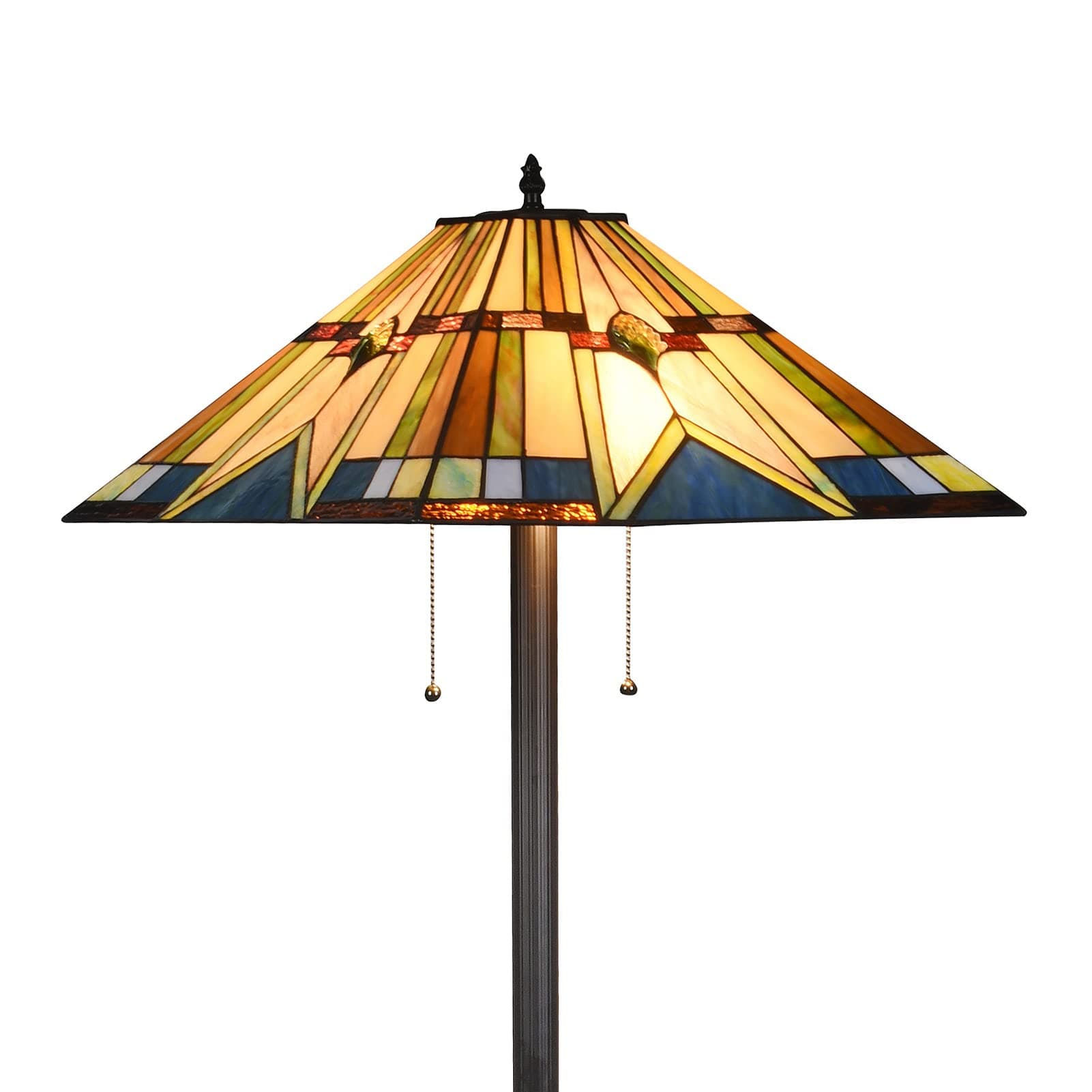 Tiffany Style Floor Lamp Vintage Stained Glass Shade 65” Tall Mission Floor Standing Reading Corner Light Fixture for Bedroom, Living Room, Office, Multi-Colored