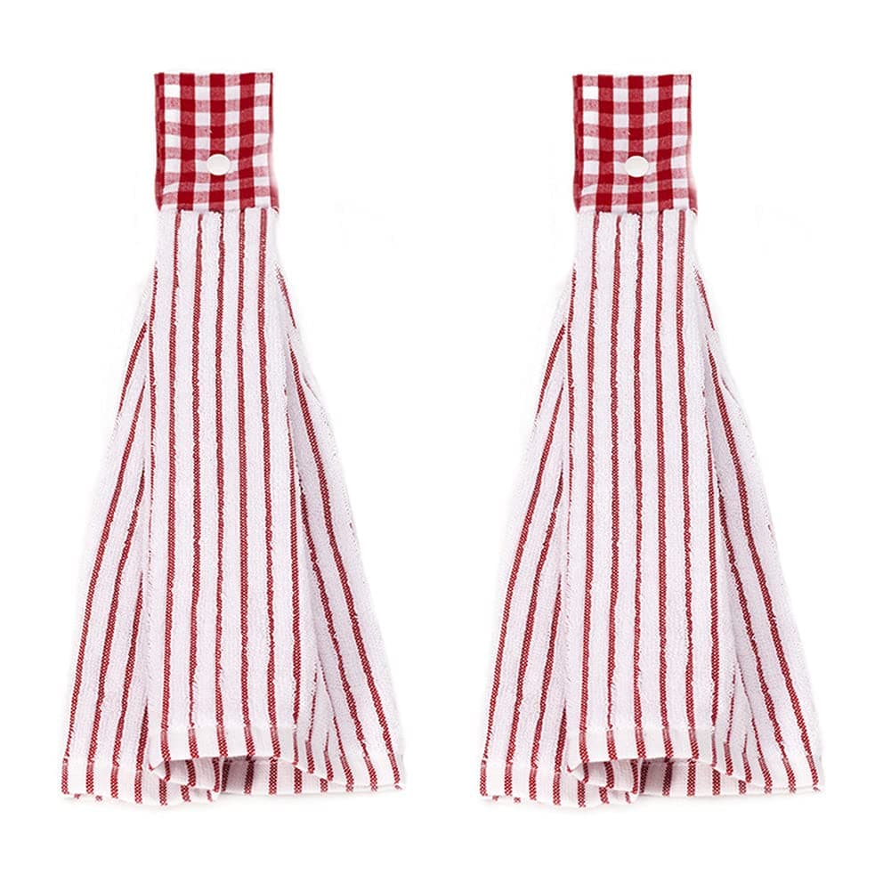 2 Pcs Kitchen Cotton Classical Striped Towel/Absorbent Towel/Hanging Towels/Hand Towel,Red Stripes