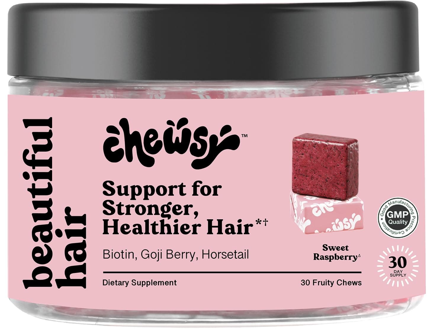Beautiful Hair - Support for Stronger, Healthy Hair - with Biotin, Horsetail Extract, Goji Berry & Vitamins - Sweet Raspberry, 30-Day Supply