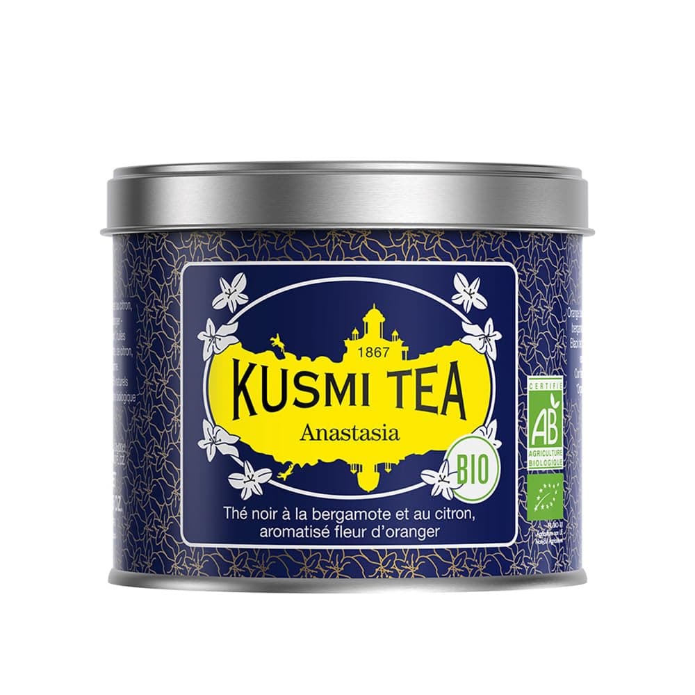 Kusmi Tea Anastasia - 100 gr Loose Tea Tin - Organic Black Tea with Bergamot & Lemon - Flavored with Orange Blossom