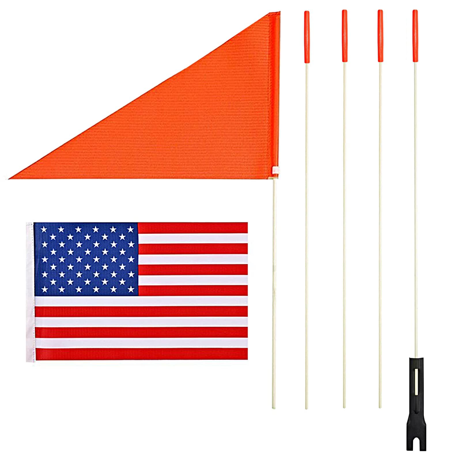 Bike USA Safety Flag 6 Foot Heavy Duty Fiberglass Pole Full Color Orange Bicycle and American Flag