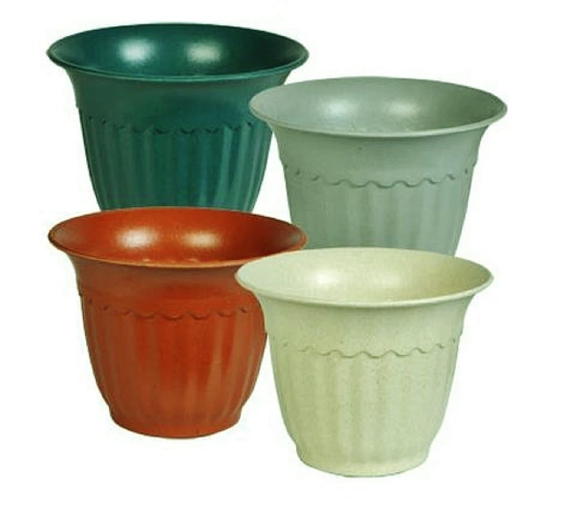 House Plant Pots, Indoor Outdoor, Bamboo Biodegradable, Teal Blue, Rust Orange, Cream, Grey 4-pc Set