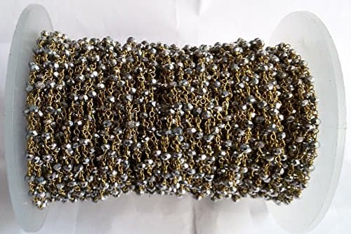 Black Friday - 20 Feet Silver Pyrite Hydro Faceted Spacer Seed Beads Beaded Chain - 24k Gold Plated Wire Wrapped Chain - Beads 3-4mm