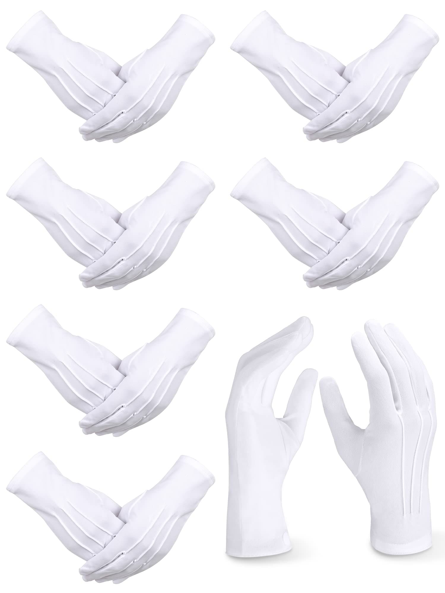 SATINIOR 6 Pairs White Gloves for Men Usher Pallbearer Parade Nylon Costume Gloves for Funeral Formal Cosplay Party