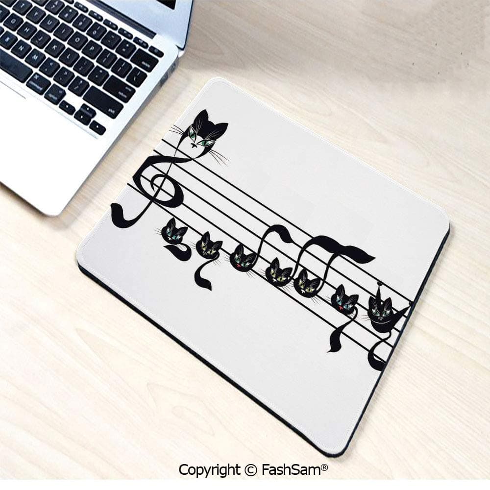 Personalized 3D Mouse Pad Notes Kittens Kitty Cat Artwork Notation Tune Children Halloween Stylized for Laptop Desktop(W9.85xL11.8)