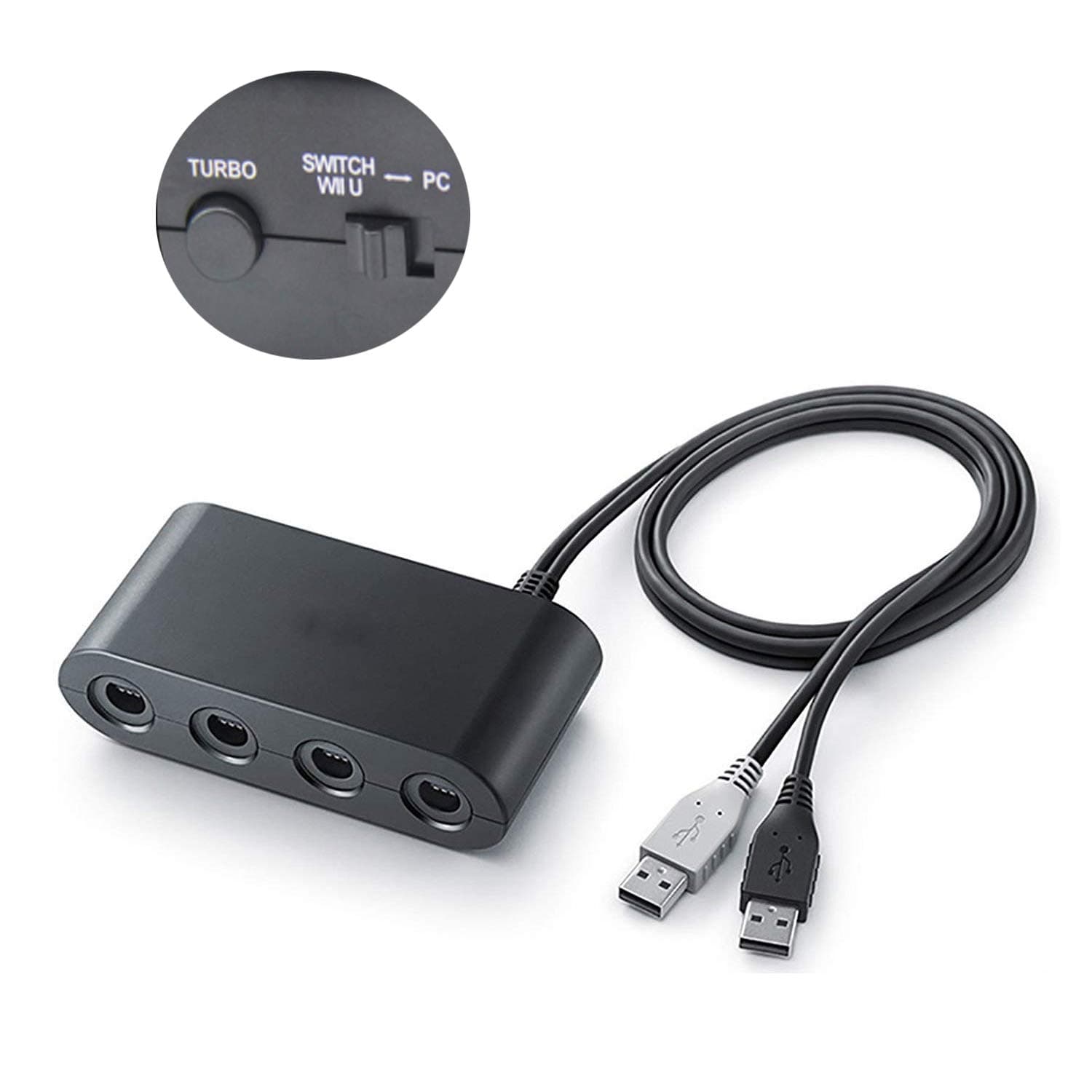 Gamecube Adapter for Switch，Wii U Gamecube Controller Adapter, Updated Version Gamecube Converter for Nintendo Wii U Super Smash Bros/Switch/PC/Mac, 4 Ports and No Need Driver, Turbo Mode，Black