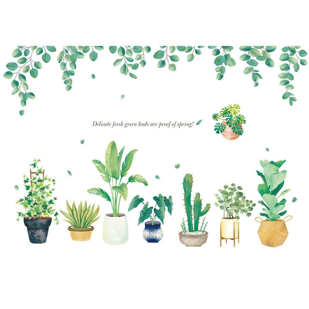 VVSMILE Plant Potted Wall Stickers Spring Potted Wallpaper Green Plant Stickers PVC Wall decal for Bedroom Living Room for Students Christmas Thanksgiving gifts