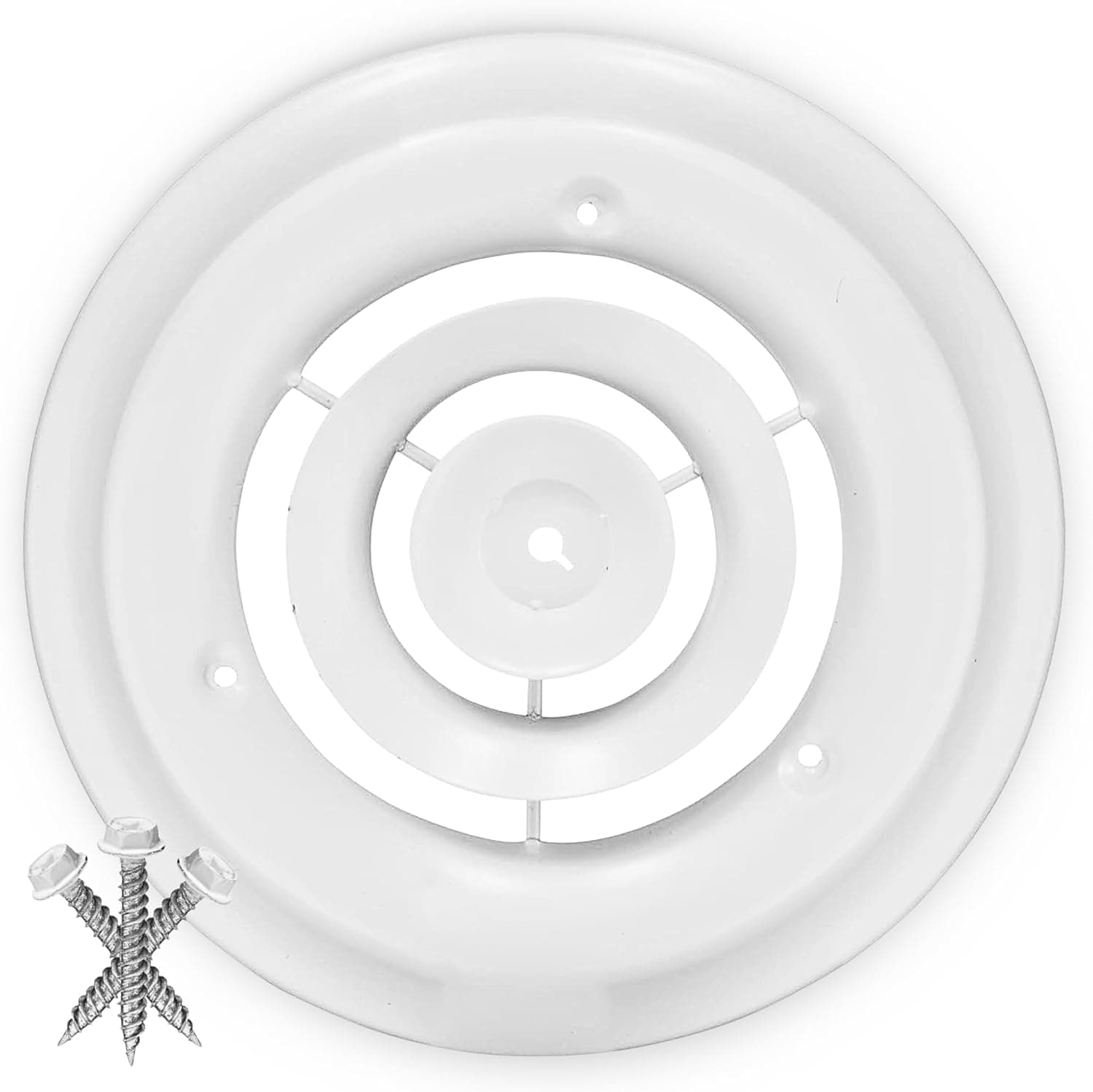 6'' Round Diffuser for Ceiling Neck Duct Opening - Easy Air Flow Vent Duct Cover by HVAC Premium - White - Overall Size: 10" Diameter