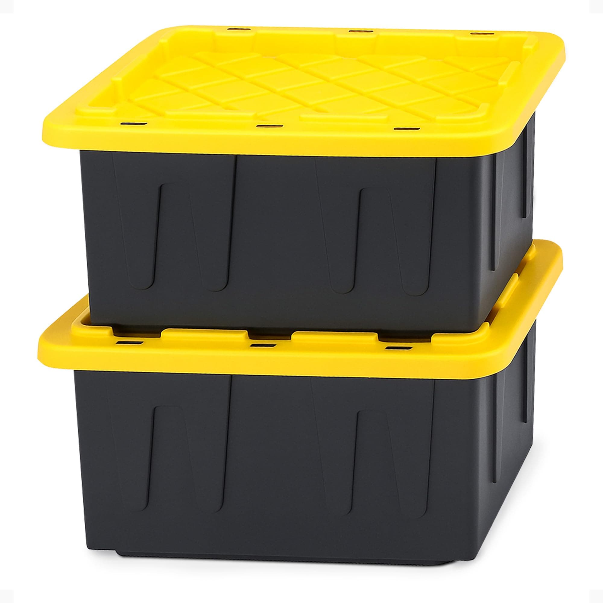 HOMZ 2-Pack Durabilt, Heavy Duty Plastic Storage Bins with Lids, 15 Gallon, Black/Yellow - Stackable Container Boxes for Home, Attic, and Garage Organization