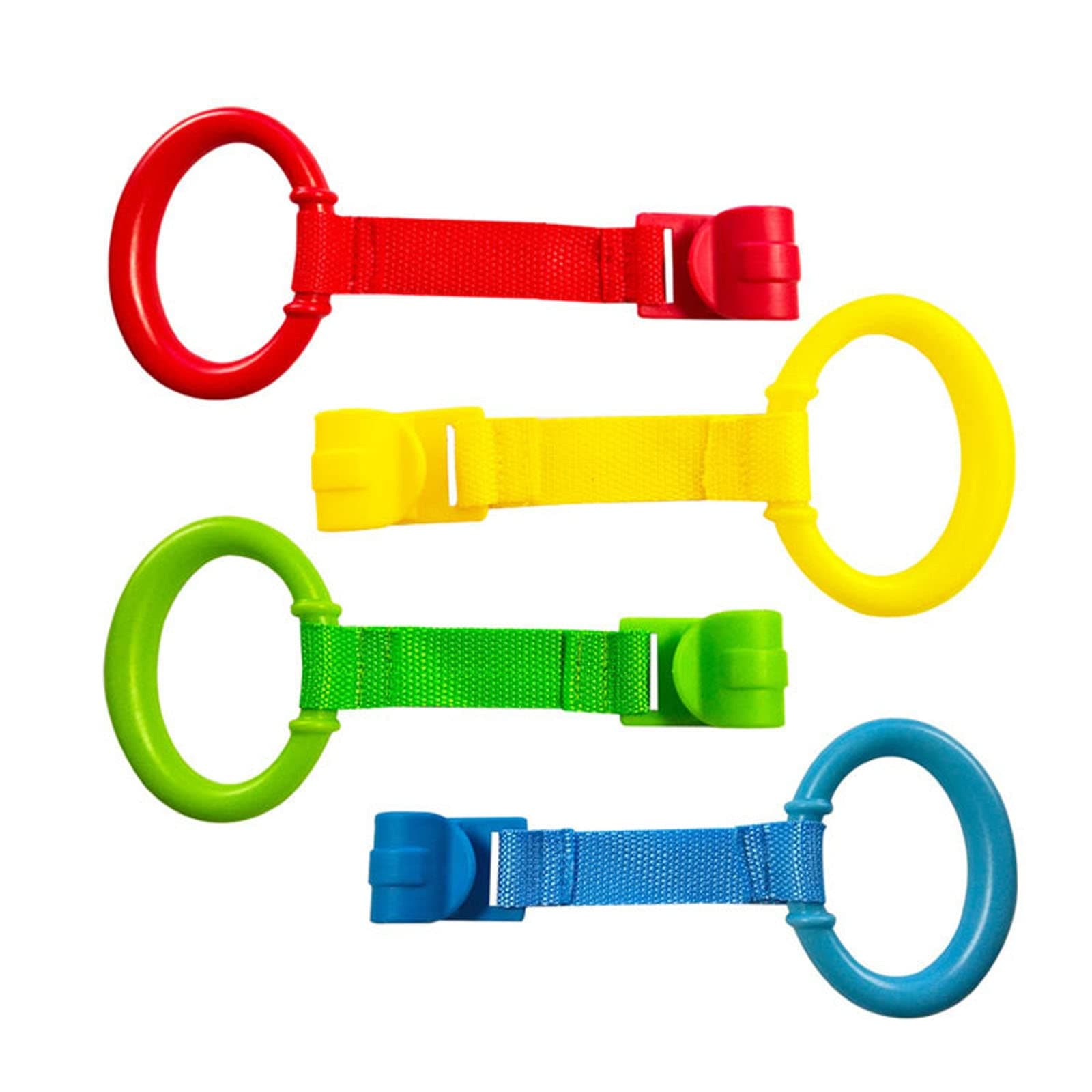 6 Pack Baby Pull Up Rings for Playpen Mixed Colors Crib Hooks for Toddler Standing Training Safety Walking Assistant & Baby Harness for Walking Learning Nursery Bed (red,Yellow,Blue,Green)