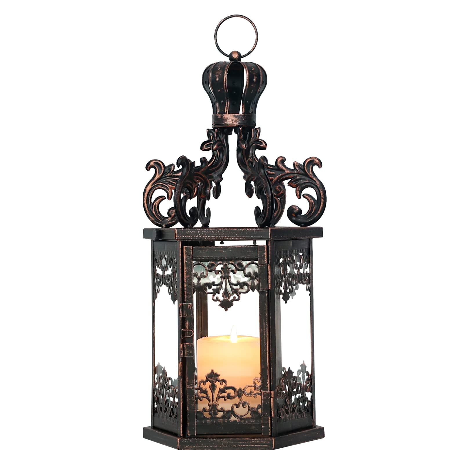 NEEDOMO Large Lanterns Decorative Outdoor, 17.7" Black Lanterns Decor Indoor with Tempered Clear Glass, Vintage Metal Hanging Candle Holder for Patio, Front Porch, Table, Wedding, Shelf