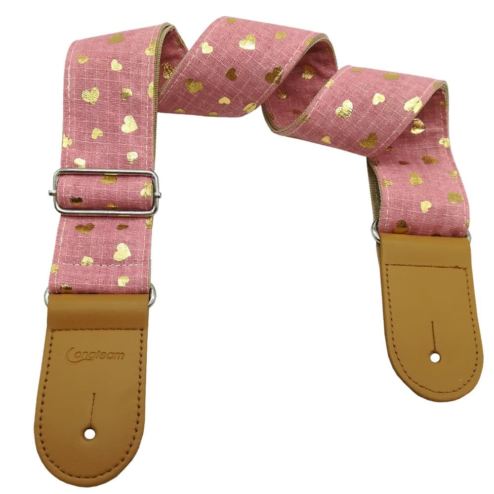 Girls Guitar Strap Pink Cotton Heart Pattern Electric Acoustic Guitar Bass Music Accessories