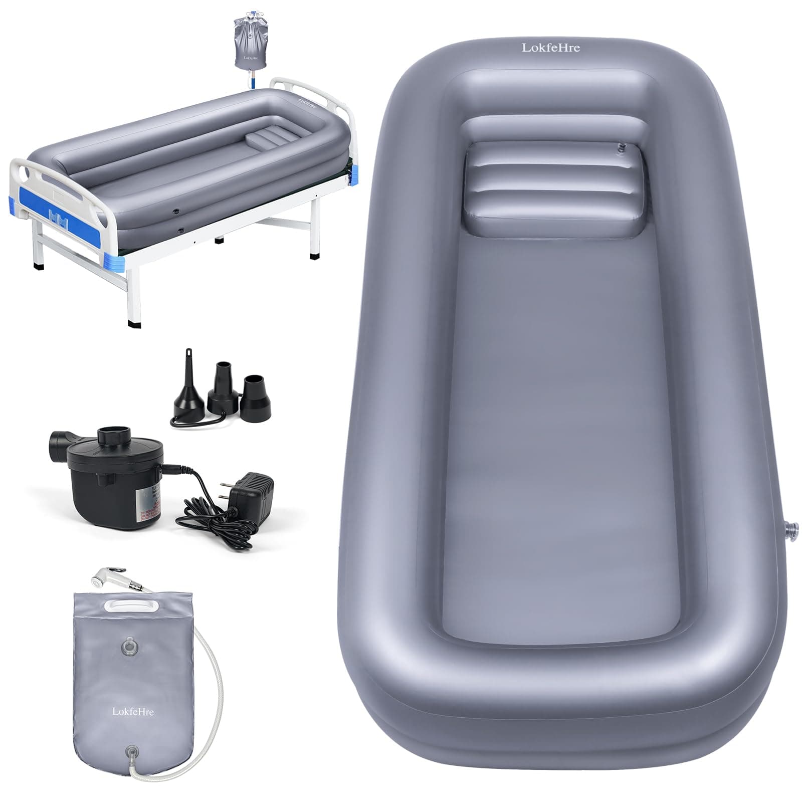 Silvery Medical Inflatable Shower Bath Basin Kit, PVC Portable Bathtub with Electric Air Pump, Portable Bathtub Wash Full Body in Bed Bath, for Elderly
