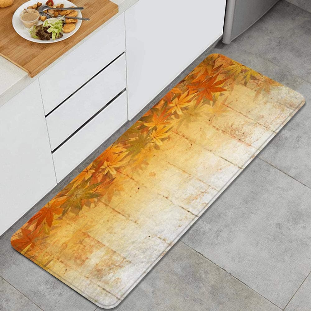 WOTAKA Kitchen Rug,Fall Autumn Maple Leaves at Rustic Farmhouse Wooden Plank,Thick non-slip kitchen carpet and mat floor mat(45*120cm )