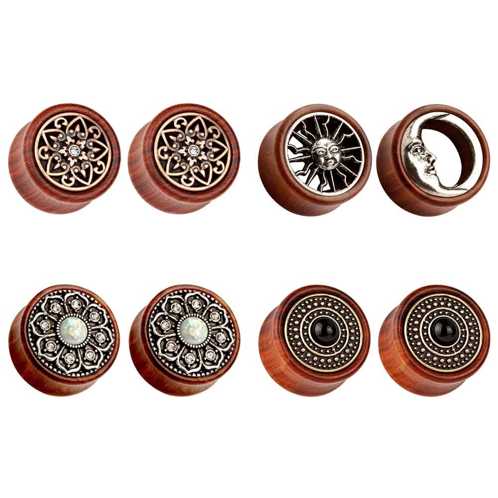 8PCS Sun Moon Organic Wood Saddle Ear Plugs Tunnels Stretching Punk Piercings Expanders Set