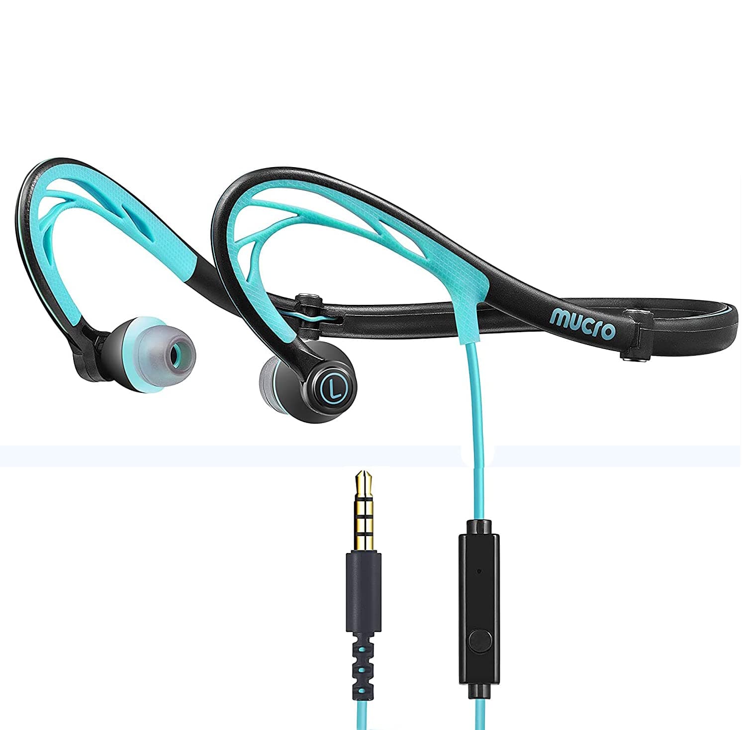 Sports Headphones Wired Over Ear Behind The Neck Headphones Running Earphones Wrap Around in-Ear Stereo Earbuds with Microphone for Jogging Gym Workout