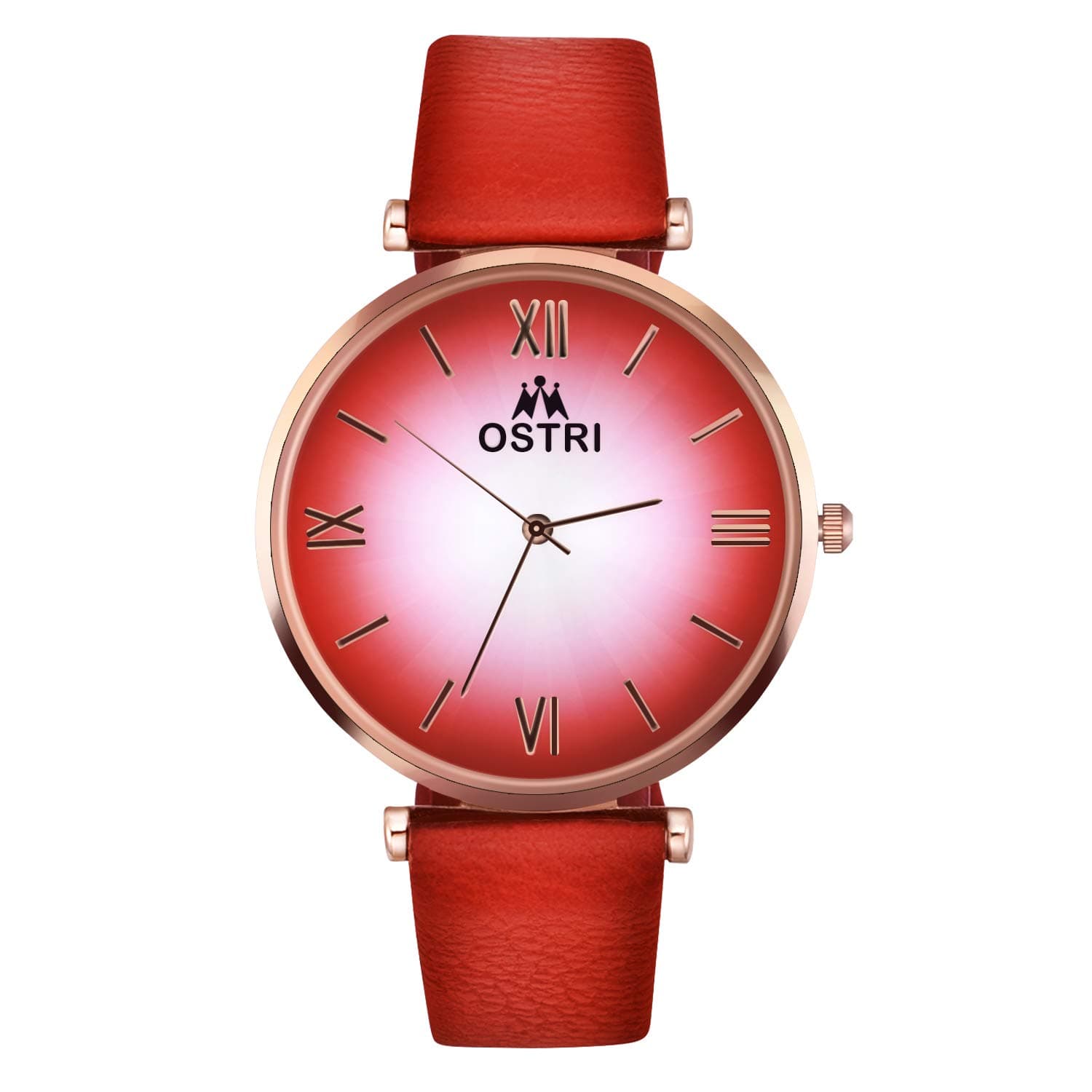 OSTRI Women's Red Dial Watches Women Ladies- Dress Party Wristwatch Red Leather Strap Quartz Rose Gold Metal