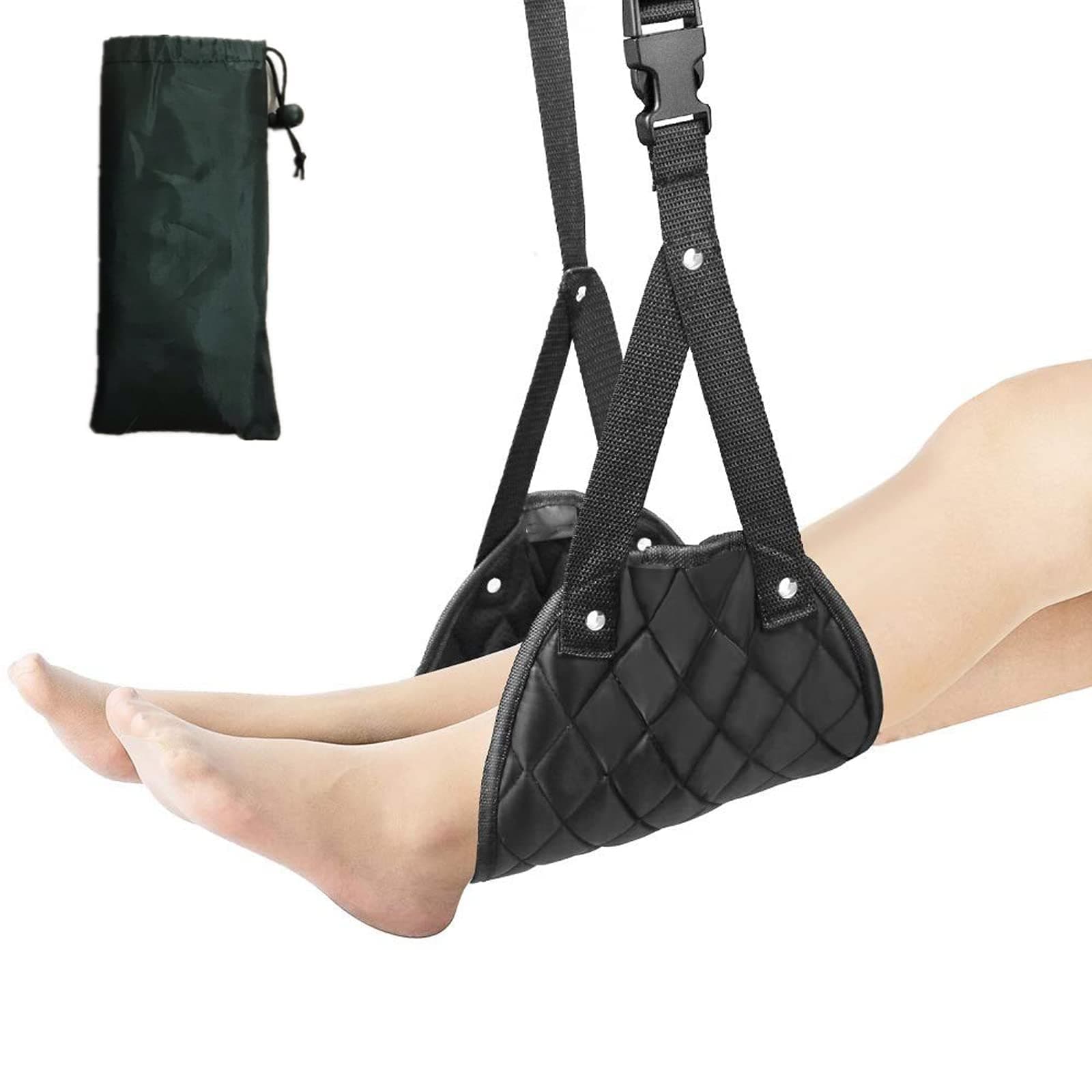 Airplane Foot Hammock, Perfect Airplane or Office Foot Rest to Relax Your Feet, Portable Travel Footrest Flight Carry Airplane Travel Accessories Desk Foot Hammock, Comfy Foot Hanger Airplane, Black