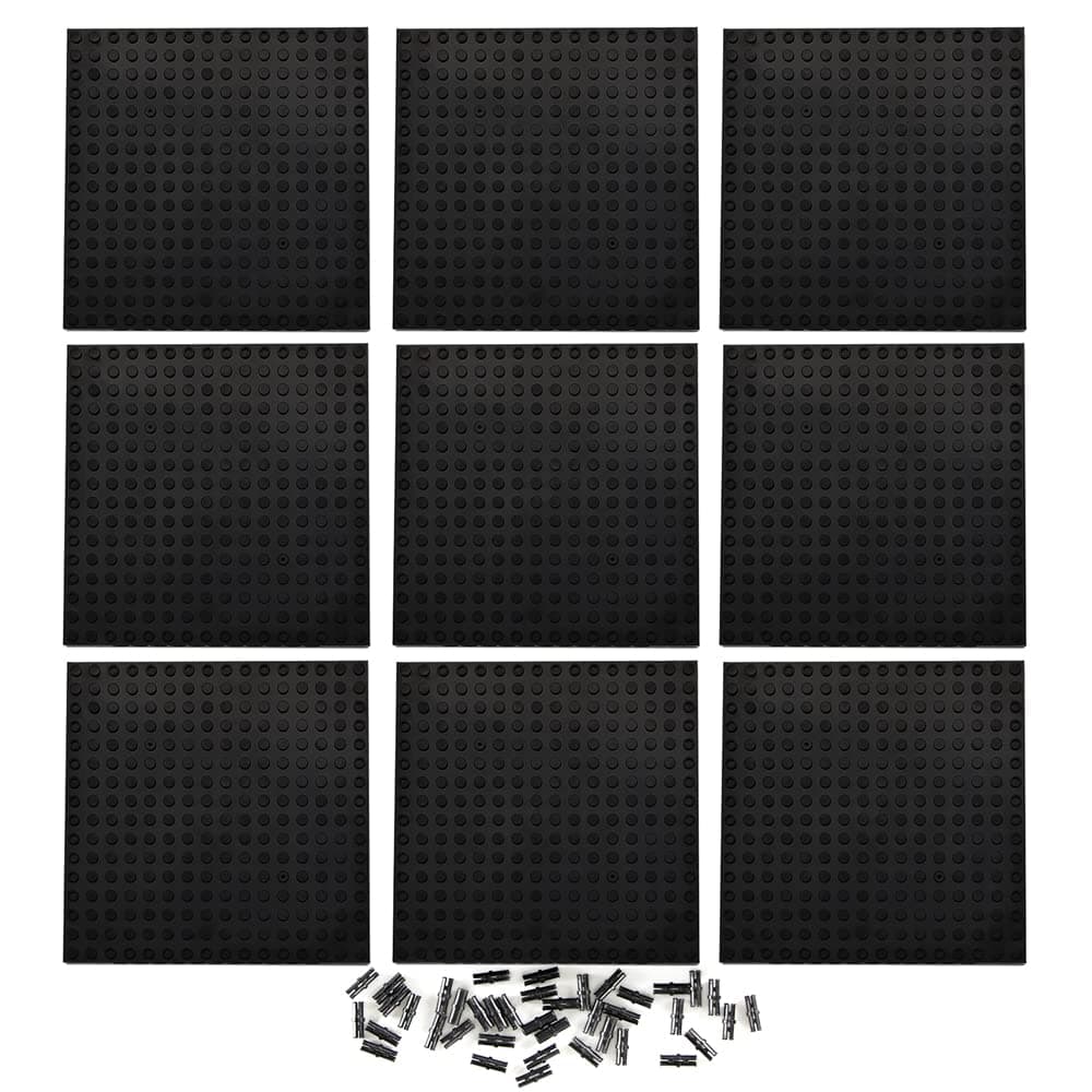 Feleph 9pcs Brick 16x16 x1.33 Black Plate with Holes and Pin Pixel Art Painting Classic Blocks Compatible with 65803 3673 Major Base Plates Brands