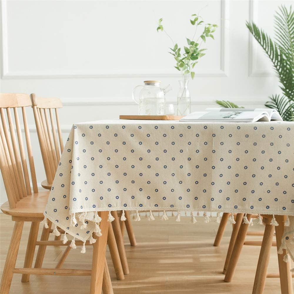 TLZD blue daisy printed garden cotton tassel lace tablecloth A 140X220CM