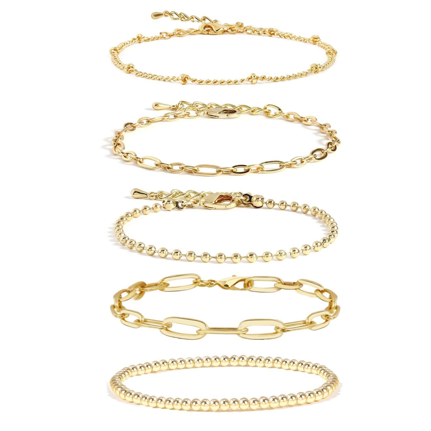 NA Gold Chain Bracelet Sets for Women GirlsBracelets Adjustable Layered Metal Link Bracelet Set Handmade Fashion Jewelry. Style-4
