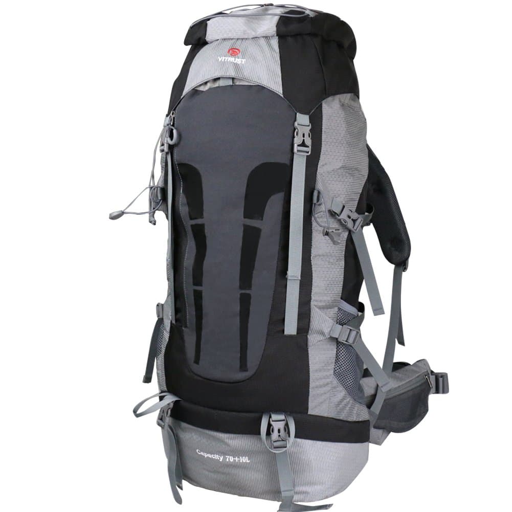 Huge Internal Frame Backpack Bag for Hiking Camping Travel Sports 70L+10L with Rain Cover (Black)