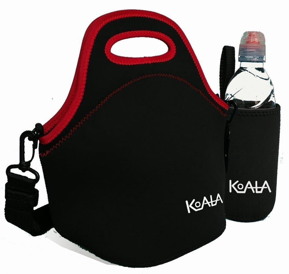 Cute Insulated Lunch Bag For Women/Lunch bag for Men/Lunch box for Kids .Neoprene Lunch Bag,Tote Bag and Bottle Sleeve Set. Black and Red.Shoulders Straps and Smooth Zipper. Fit Most Lunch Containers.