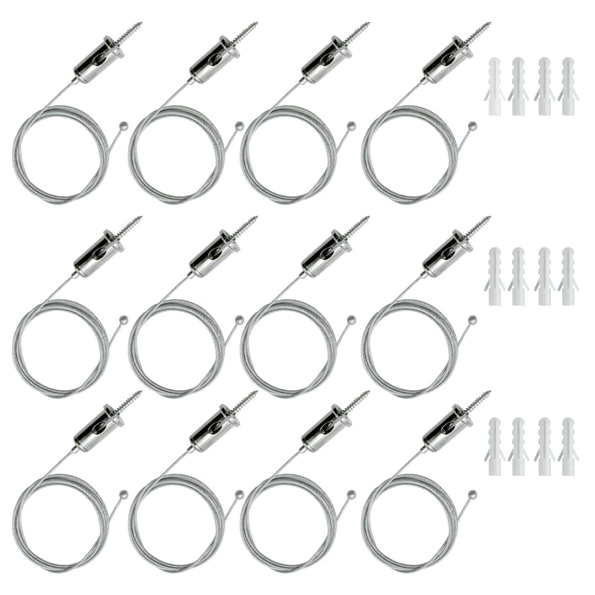 12 Sets Hexagon Garage Lights Suspension Cables Kit Steel Hanging Chains 3.28ft, Hex Honeycomb Light Connectors Pendant Light Wire Rope Cable Heavy Duty Chandelier Wire Adjustable (1m 12pcs)