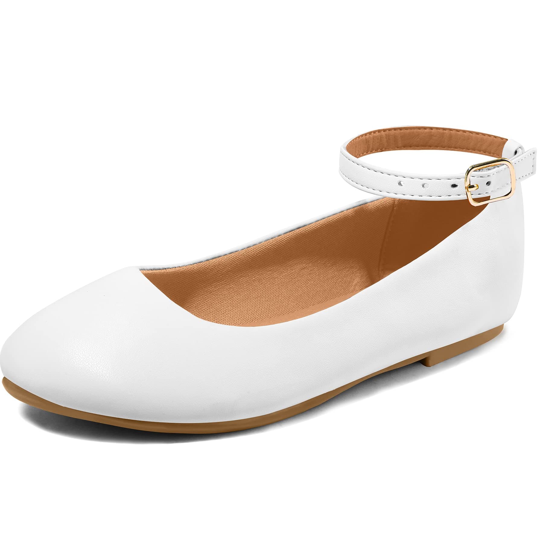 K KomFormeGirl's Ballerina Flat Ankle Strap Dress Ballet Flat Shoes（Toddler/Little Kid/Big Kid）