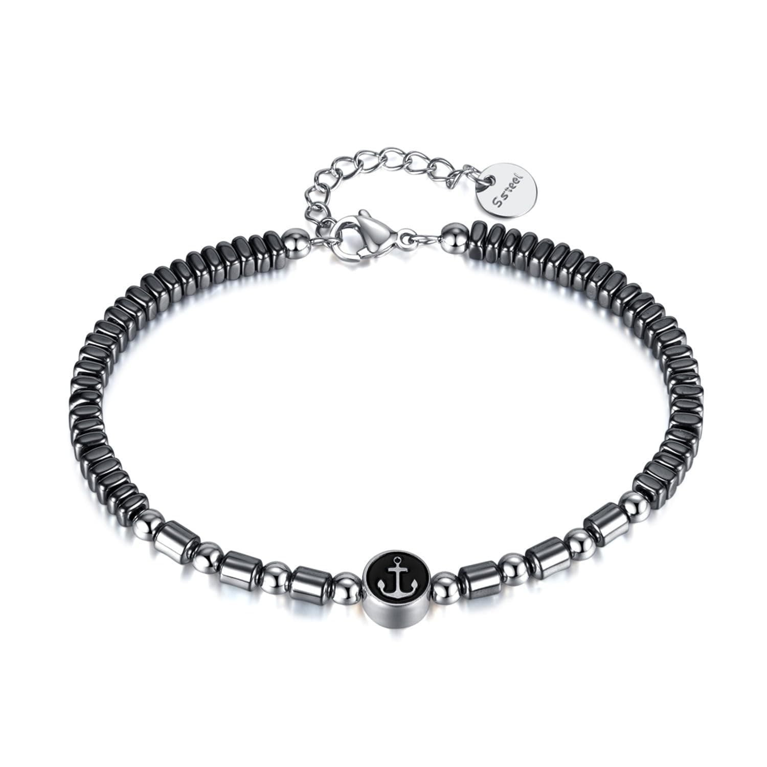 Hematite Black Beads Bracelets for Men Natural Stone Beaded Bracelet Adjustable Bracelets Jewelry Gifts For Men 19+4cm