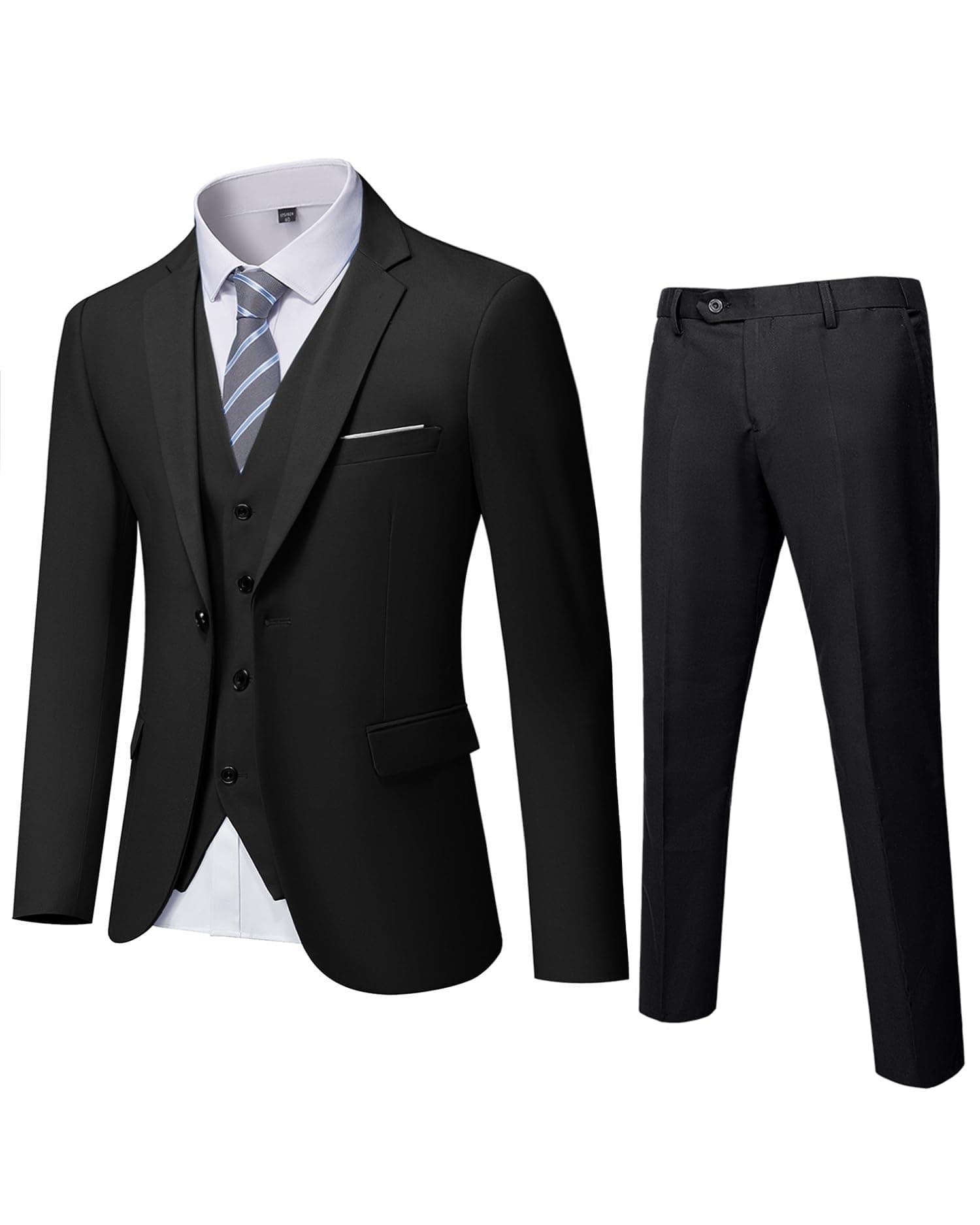 MrSure Men’s 3 Piece Suit Blazer, Slim Fit Tux with One Button, Jacket Vest Pants & Tie Set for Party, Wedding and Business